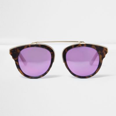Brown tortoise shell purple lens sunglasses